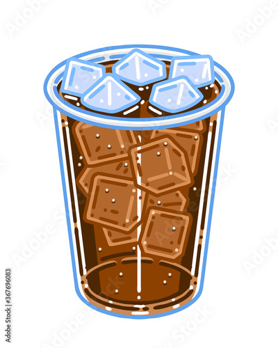 Ice Americano coffee. Colored vector  illustration.