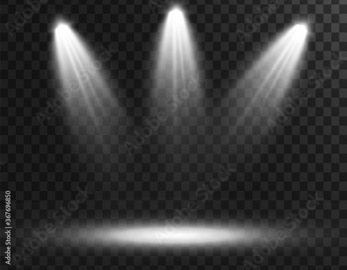 Set of Spotlight isolated on transparent background. Vector glowing light effect with gold rays and beams photo