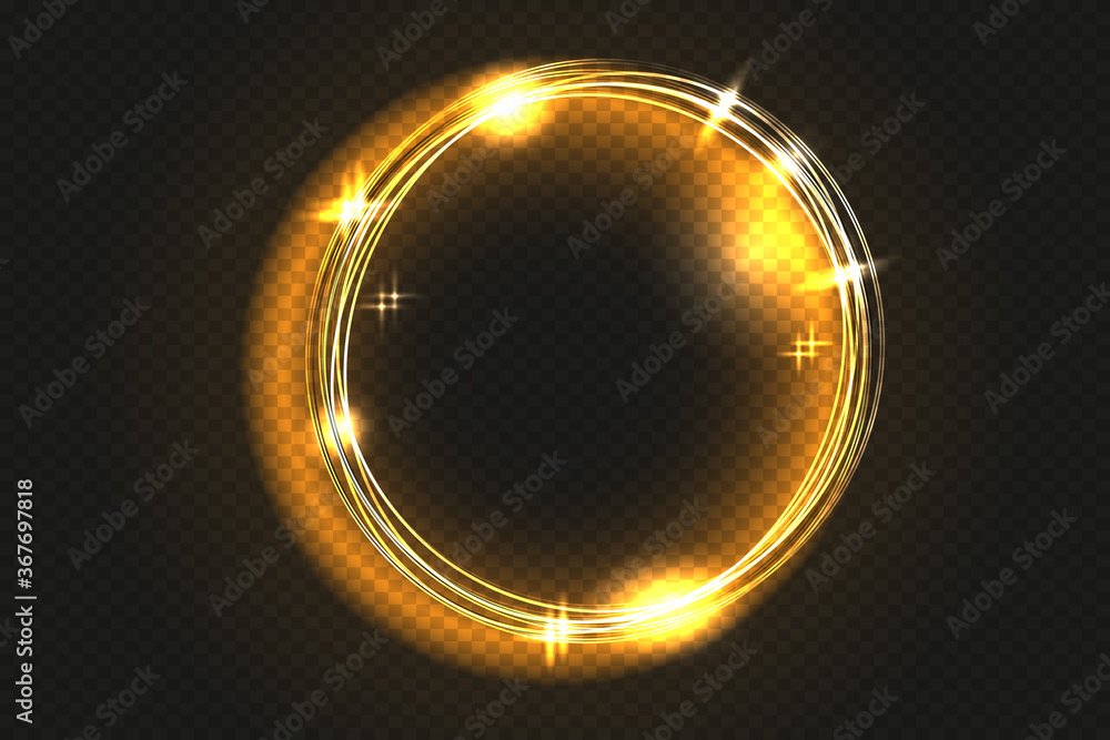 Abstract luxury gold ring on a transparent background. Vector light ...