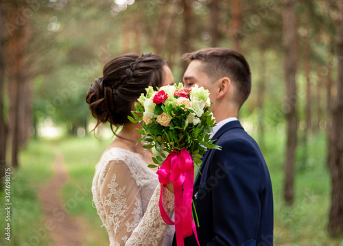 bride and groom kissing