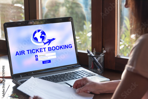 Air ticket booking concept on a laptop screen