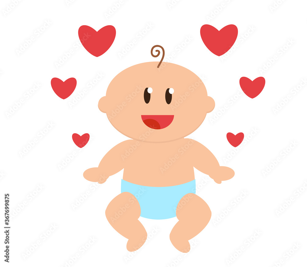 Small child and hearts on a white background. Vector illustration. Small child and hearts on a white background. Vector illustration.