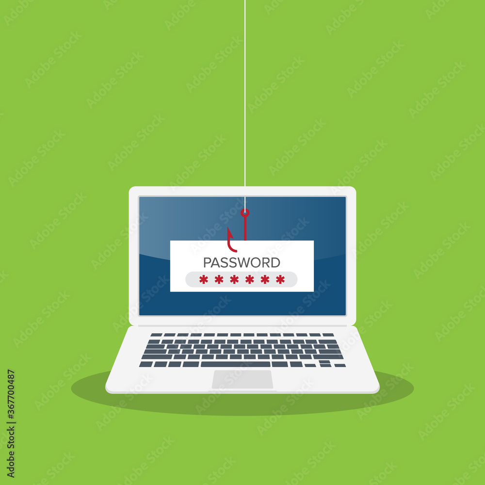 The fishing hook is stealing password on a laptop. Vector illustration. The fishing hook is stealing password on a laptop. Vector illustration.