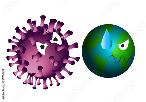 Coronavirus persiguiendo a La Tierra sobre fondo blanco 