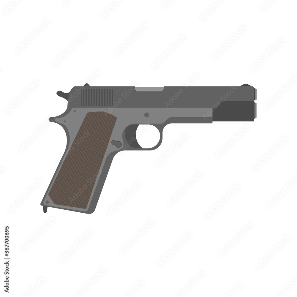 Pistol etching vector icon illustration. Horror detective powder weapon symbol poster. Mafia or cartel assassin magnum desert eagle isolated.