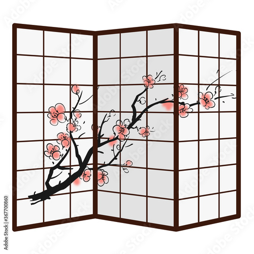 The Ancient Chinese Folding Screen With The Wintersweet Painting Decorated