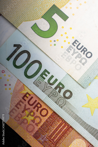 Schilderij op canvas Closeup Euro Money Banknotes, Euro Currency,  Cash, Bill Concept