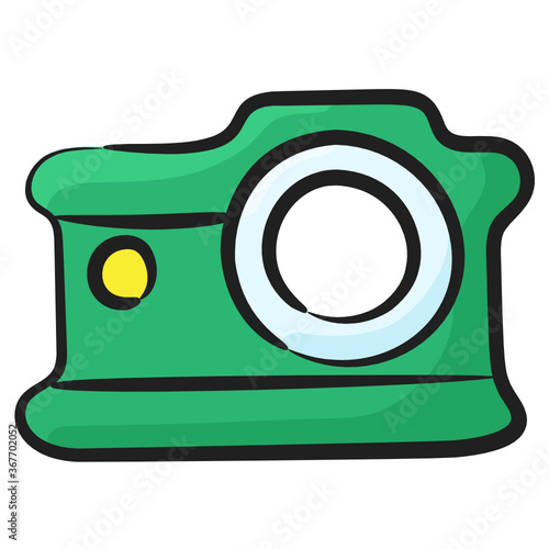 
Camera, photographic equipment icon in hand drawn style 
