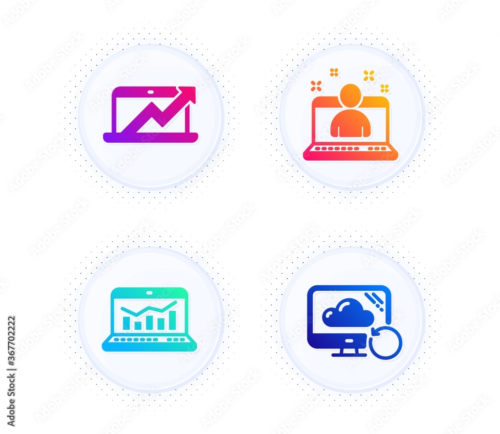 Web analytics, Sales diagram and Best manager icons simple set. Button with halftone dots. Recovery cloud sign. Statistics, Sale growth chart, Best developer. Backup info. Education set. Vector Web analytics, Sales diagram and Best manager icons simple set. Button with halftone dots. Recovery cloud sign. Statistics, Sale growth chart, Best developer. Backup info. Education set. Vector