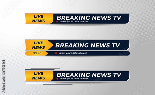 Set Of Broadcast News Lower Thirds Banner Template with Simple Concept  for Television, Media Channel, Video. Vector Illustration