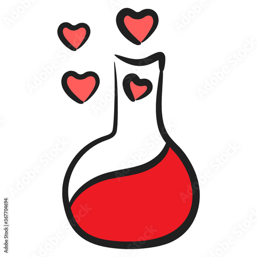 
Heart with bottles, potion bottle in doodle style 
