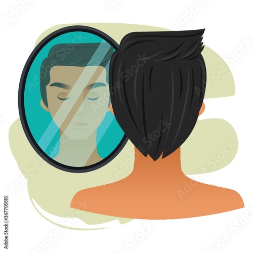 man character with mirror