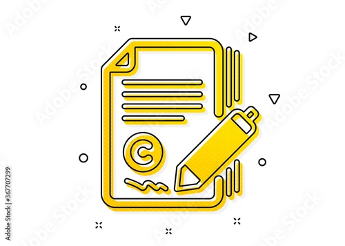 Ð¡opyright signature sign. Copywriting icon. Feedback symbol. Yellow circles pattern. Classic copywriting icon. Geometric elements. Vector