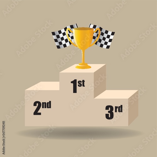 trophy with race flags on podium
