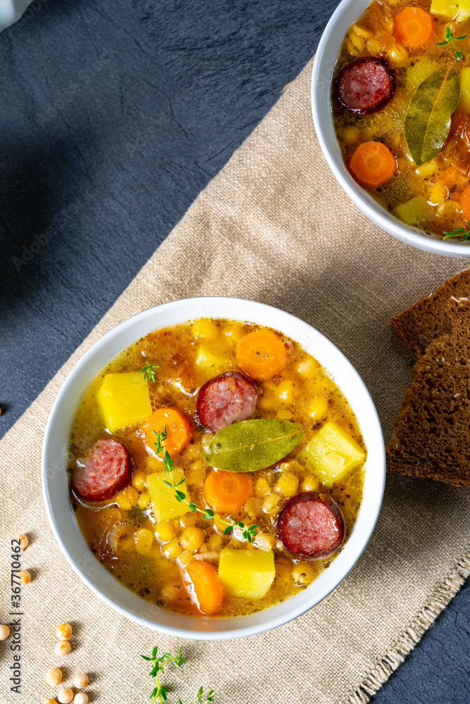 Hearty pea soup after grandmas rezept Stock Photo | Adobe Stock