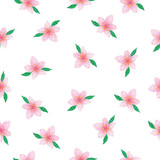 watercolor cherry blossom or sakura blossom, small pink flowers seamless pattern for fabric, backgrounds or wrapping, simple floral textile design