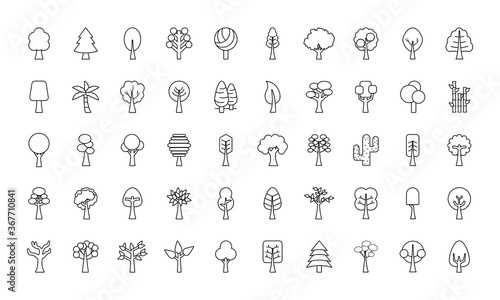 trees line style icon set vector design