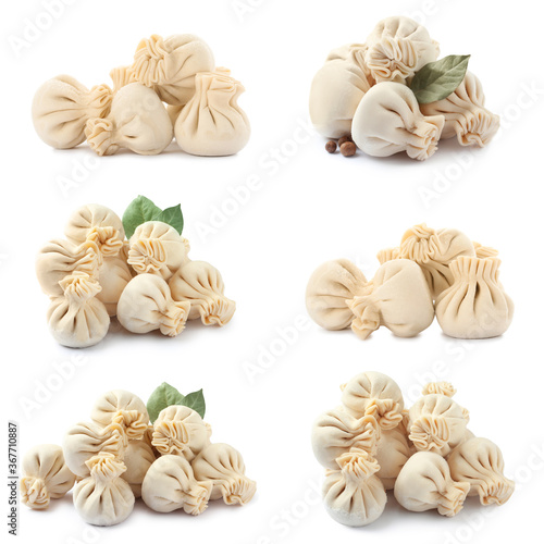 Set of uncooked baozi dumplings isolated on white