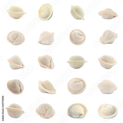Set of uncooked dumplings isolated on white