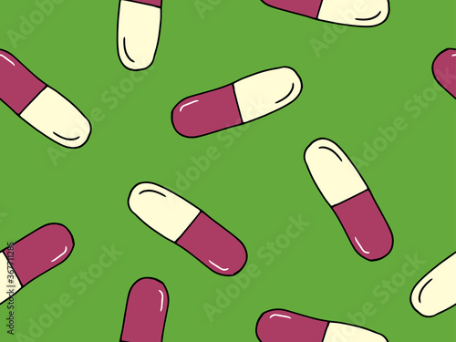 Pills Hand Drawn Seamless Pattern.