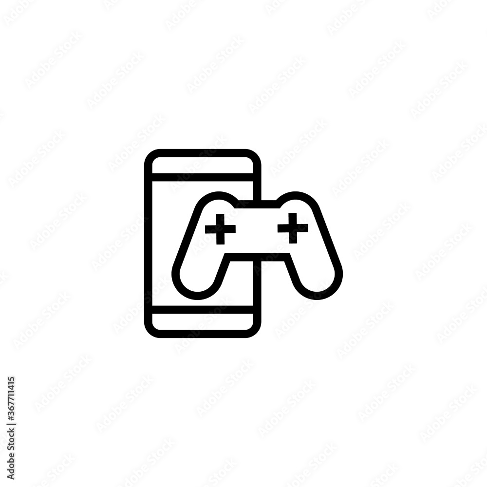 Smartphone mobile gaming icon in black line style icon, style isolated on white background Smartphone mobile gaming icon in black line style icon, style isolated on white background