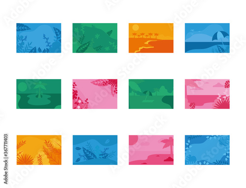 Summer pink blue orange and green banners set vector design