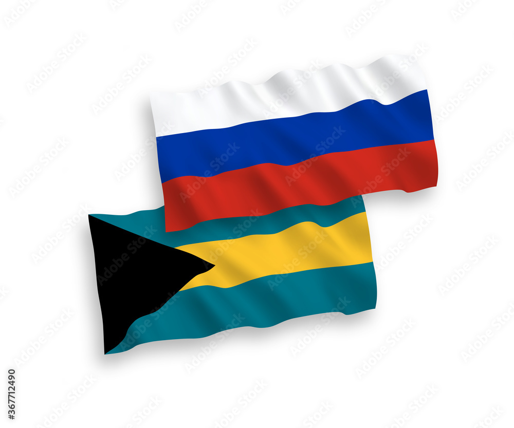 Flags of Commonwealth of The Bahamas and Russia on a white background Flags of Commonwealth of The Bahamas and Russia on a white background