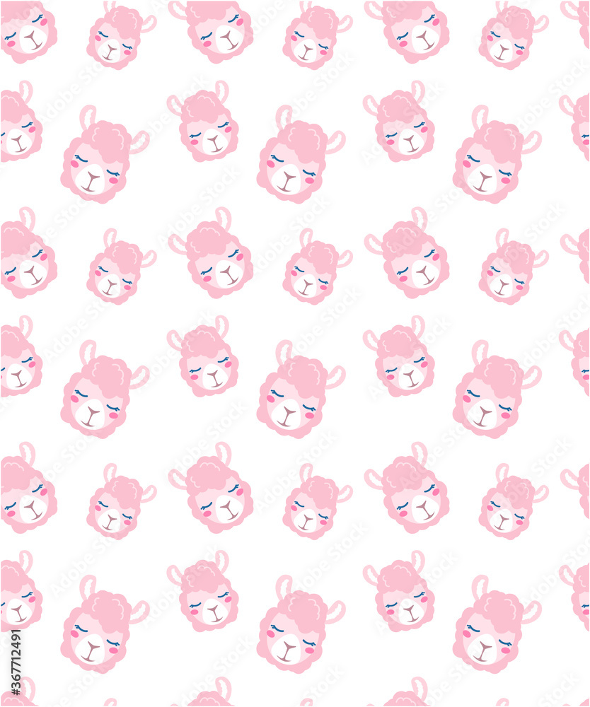 Seamless pattern with cute cartoon lama alpaca on white background isolated. Vector Illustration.unique design for cards, posters, tshirts,invitations. Wrapping paper design. Wallpapers for babies Seamless pattern with cute cartoon lama alpaca on white background isolated. Vector Illustration.unique design for cards, posters, tshirts,invitations. Wrapping paper design. Wallpapers for babies