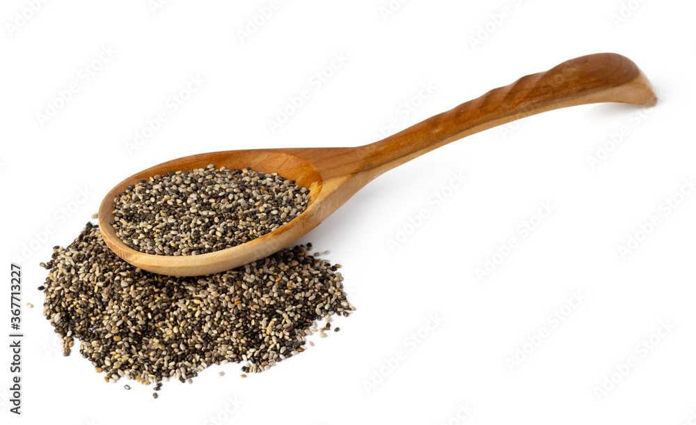 Spoom with chia seeds isolated on white Spoom with chia seeds isolated on white