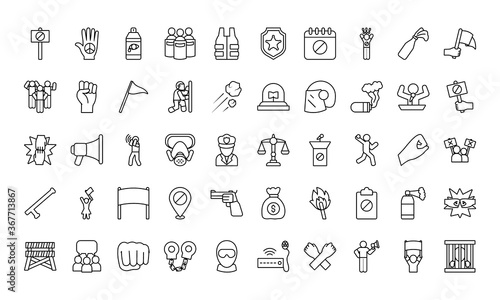 Manifestation and protest line style icon set vector design