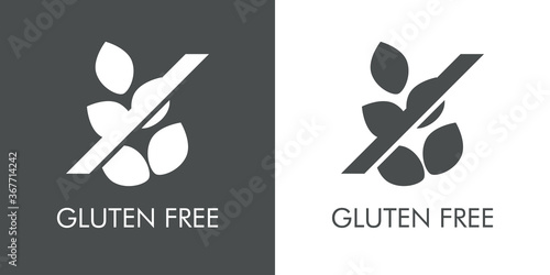 Logotipo texto Gluten Free con granos de trigo en fondo gris y fondo blanco