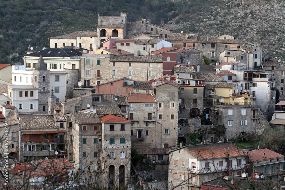 Lenola, Italy - April 5, 2013: View of the village of Lenola in the province of Latina