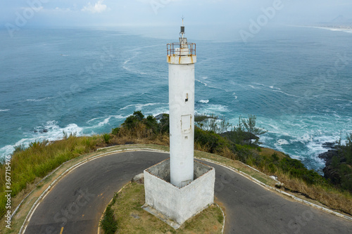 Beautiful view of the lighthouse and the sea. Ponta Negra Lighthouse. The city of Ponta Negra  State of Rio de Janeiro  Brazil. 