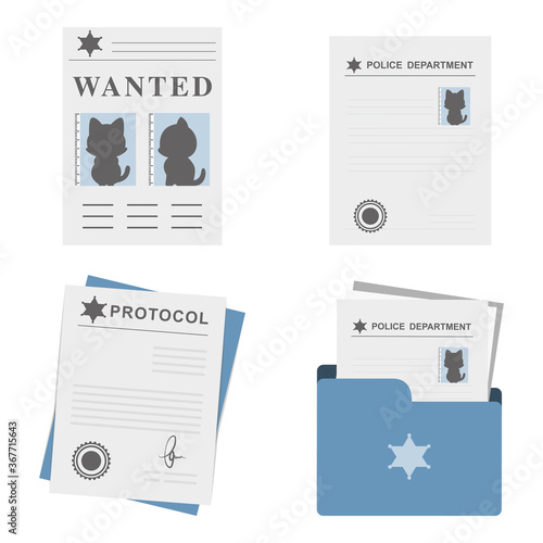 Cartoon icon of the police department documentation, vector illustration