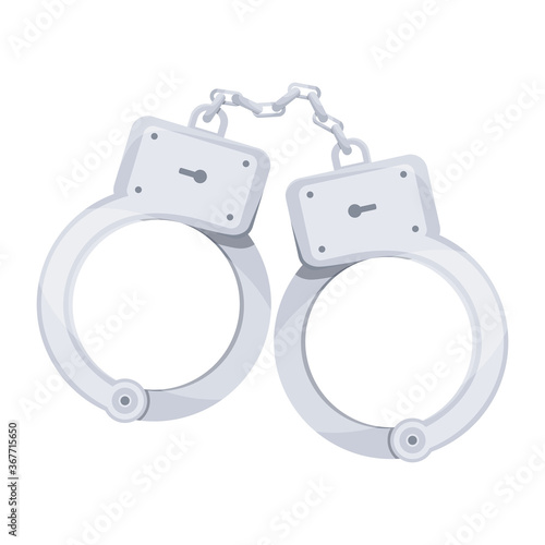 Cartoon police steel bracelets handcuffs, vector illustration