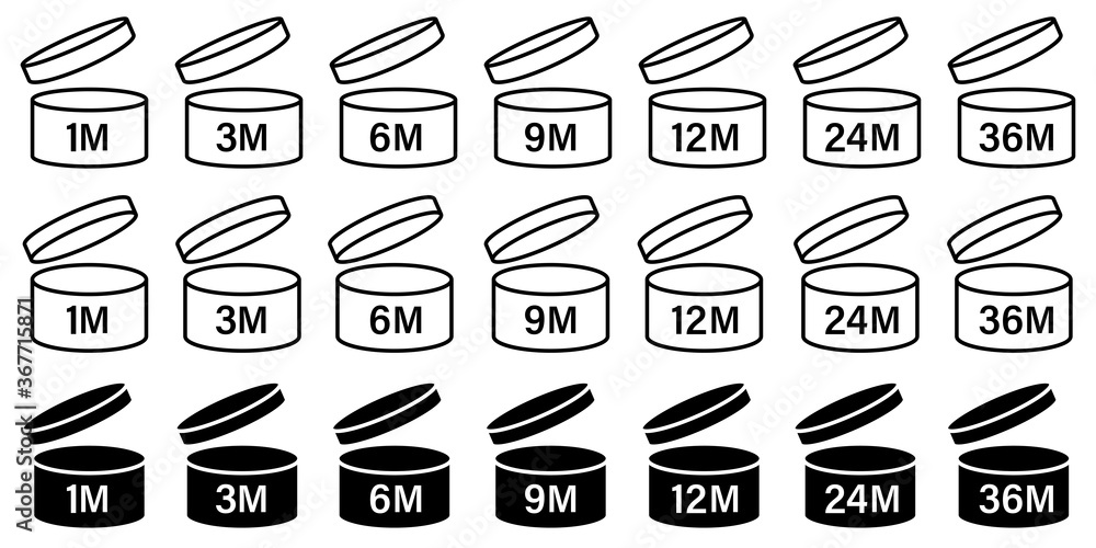 pao symbol shelf life vector icon. cosmetic open period use logo. 3, 6