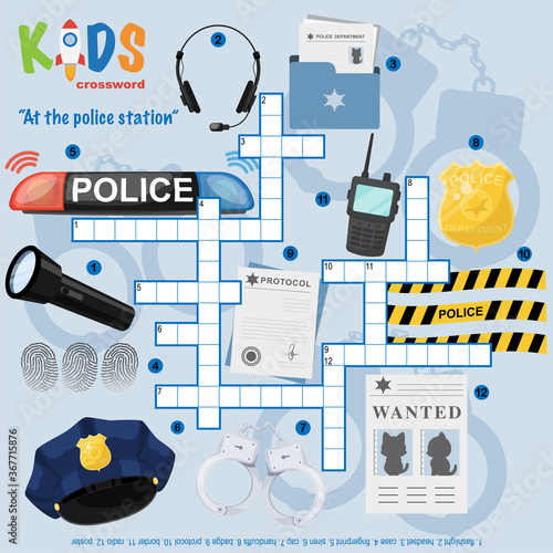 Easy crossword puzzle "At the police station", for children in elementary and middle school. Fun way to practice language comprehension and expand vocabulary. Includes answers.