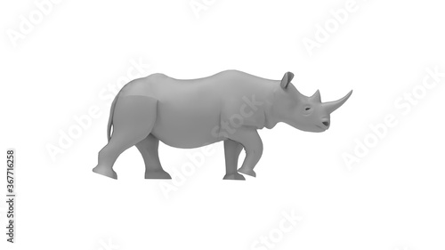 3D rendering of a rhino rhinoceros beast animal side profile isolated