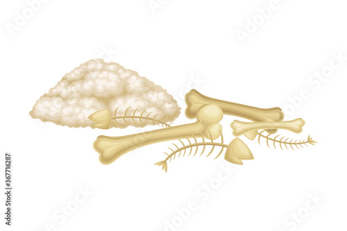 Bone Scraps or Dust as Organic Fertilizer for Soil and Plant Growth Vector Illustration