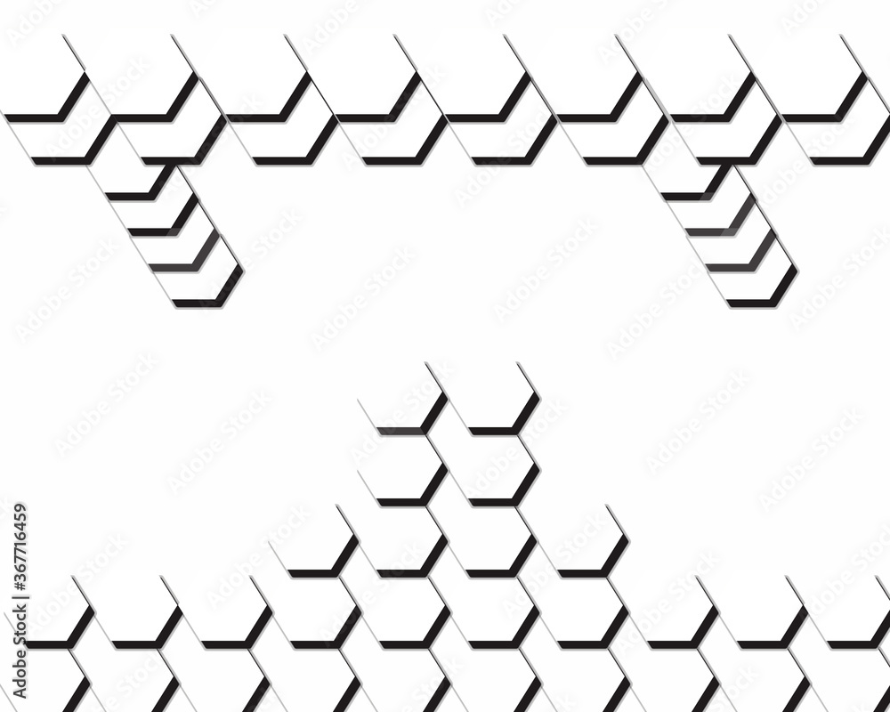 White abstract background with 3D hexagons and other shapes including shadows White abstract background with 3D hexagons and other shapes including shadows