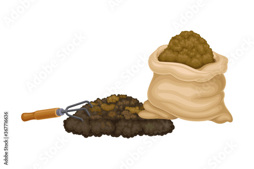 Sack of Topsoil with Dung as Organic Fertilizer for Soil and Plant Growth Vector Illustration