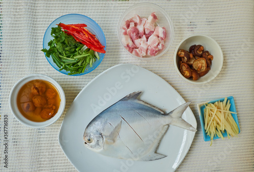 prepare raw food  for  steam butter fish with soy sauce manu.