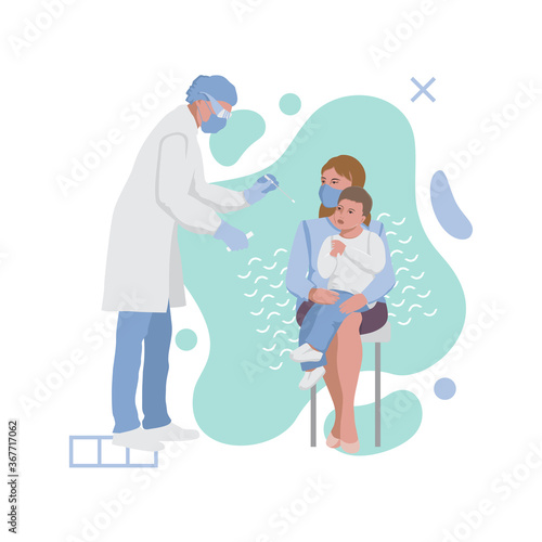 Test for throat infection in a child. Coronavirus Covid 19 testing