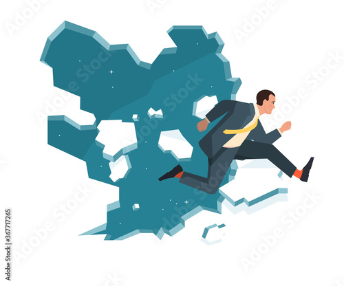 The businessman makes a breakthrough with the transition to another space.