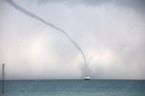 Dramatic view of a thunderstorm in the sea, Sani, Kassandra, Halkidiki, Greece, Europe