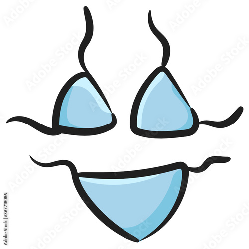 
Bikini icon in doodle style, women undergarments 

