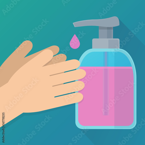 Lavage des mains avec un distributeur de savon liquide (flat design)