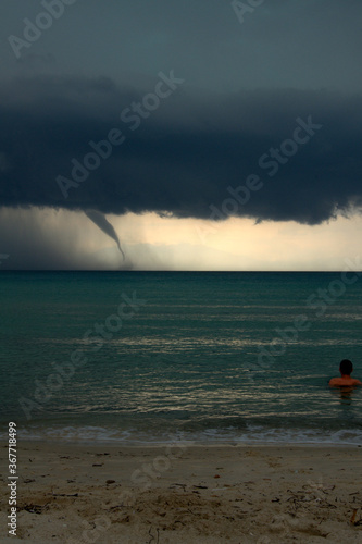 Dramatic view of a thunderstorm in the sea, Sani, Kassandra, Halkidiki, Greece, Europe