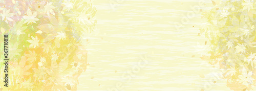 秋のモミジと黄色系グラデーションの和紙風背景