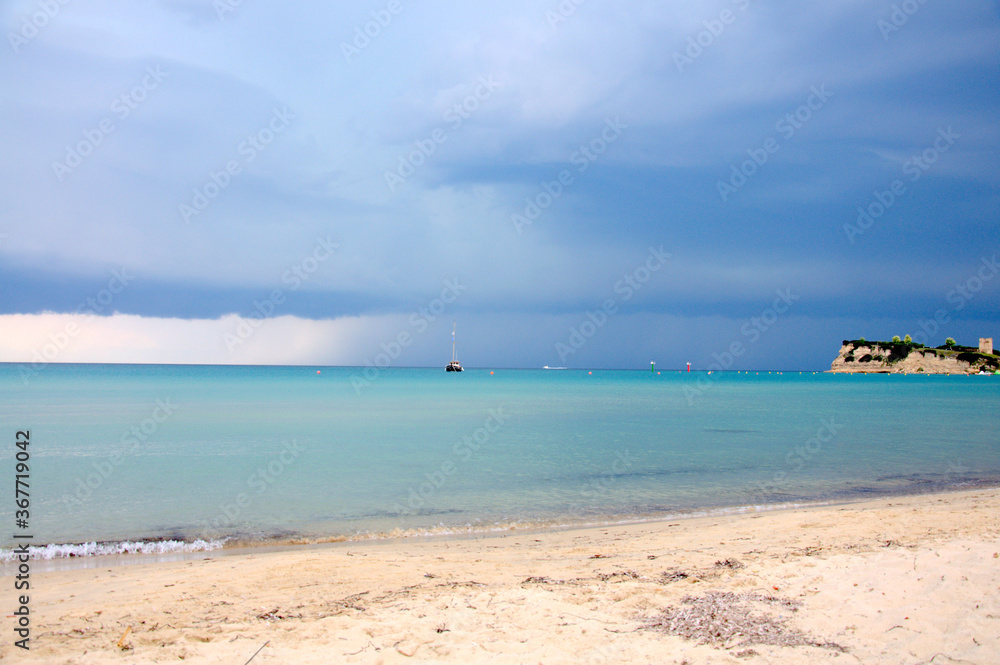 Dramatic view of a thunderstorm in the sea, Sani, Kassandra, Halkidiki, Greece, Europe